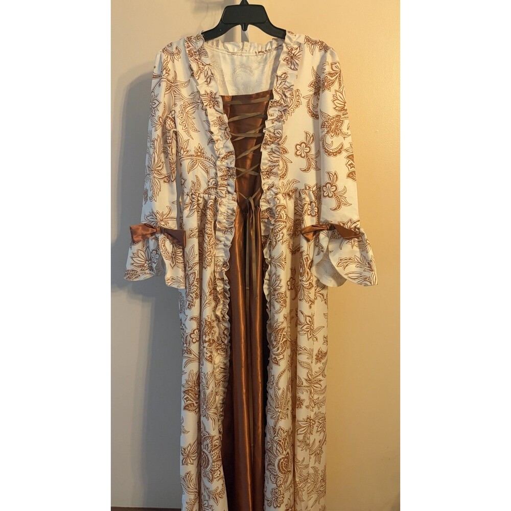 Victorian dress costume Women Renaissance Floral Orange Red Wig Sz.M Peasant